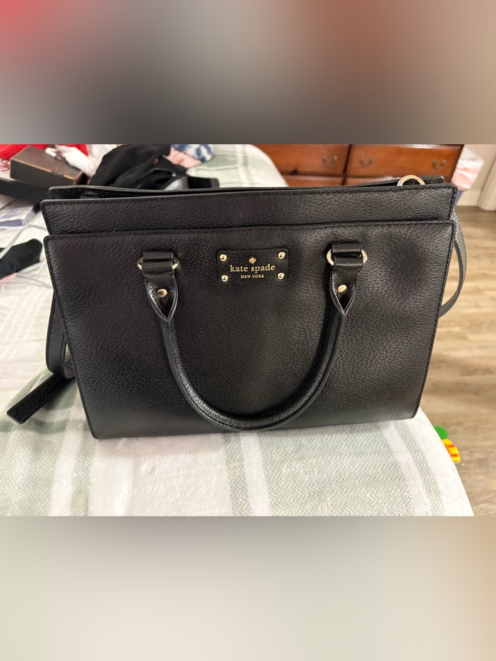 kate spade Black Leather Satchel with Gold Hardware